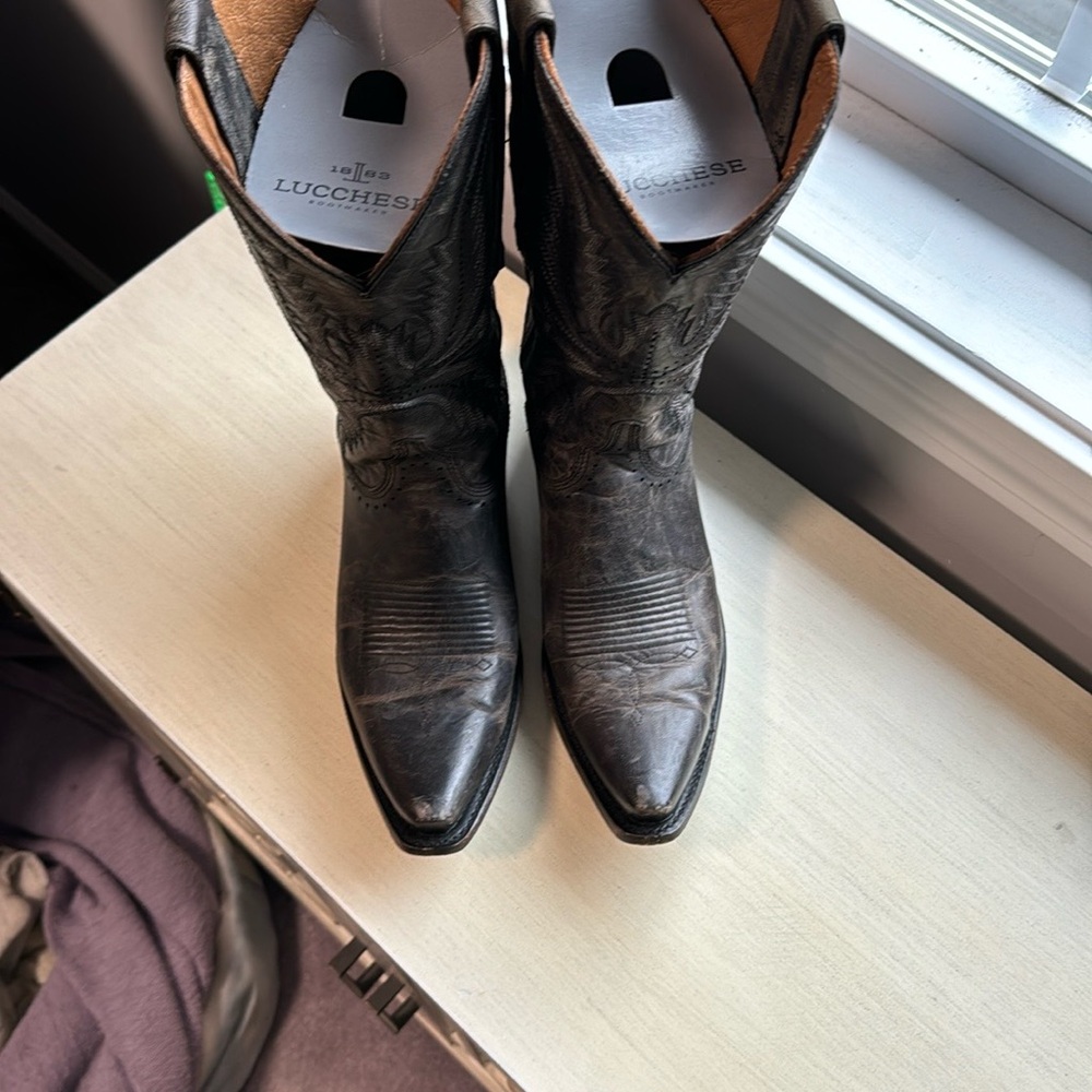 Lucchese Gray Leather Cowboy Boots - Picture 5 of 11